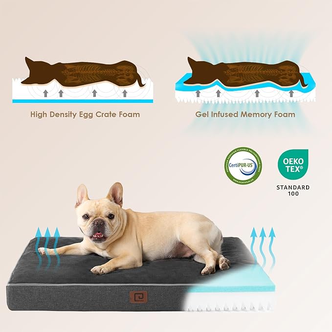 EHEYCIGA Memory Foam Dog Bed Orthopedic 30"x20"，Waterproof Pet Bed for Medium Dogs ，Washable Pet Mat with Removable Cover, Dark Grey