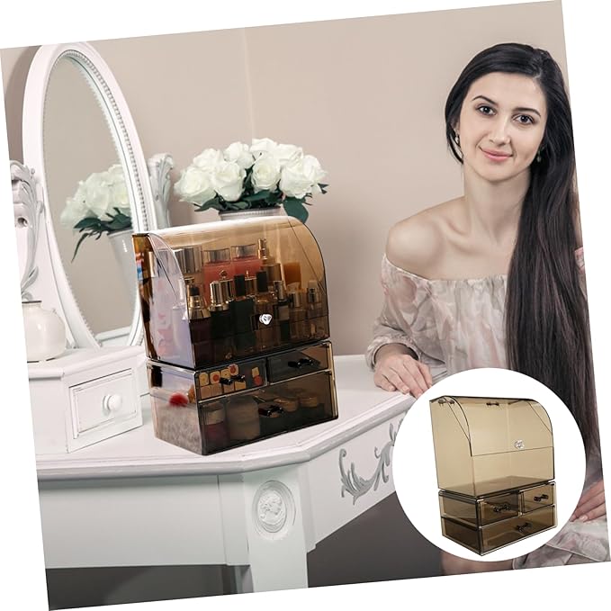 PartyKindom Acrylic Transparent Cosmetic Storage Box Lid Top Makeup Organizer for Vanity and Desktop Convenient Space-saving Design for Tidy Storage