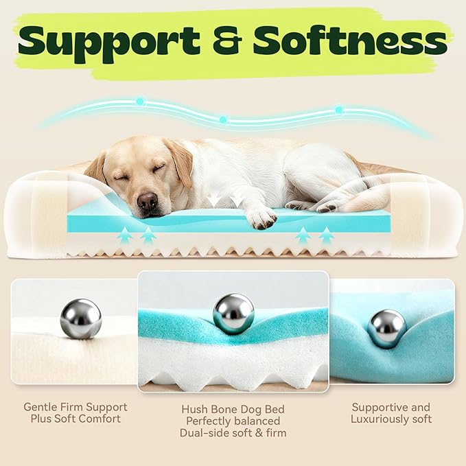 Orthopedic Dog Beds for Extra Large Dogs, Waterproof Cooling Gel Memory Foam XL Pet Bed with Sides, Non-Slip Bottom and Egg-Crate Foam with Washable Removable Cover,42.0" LX30.0 WX9.0 Th Beige