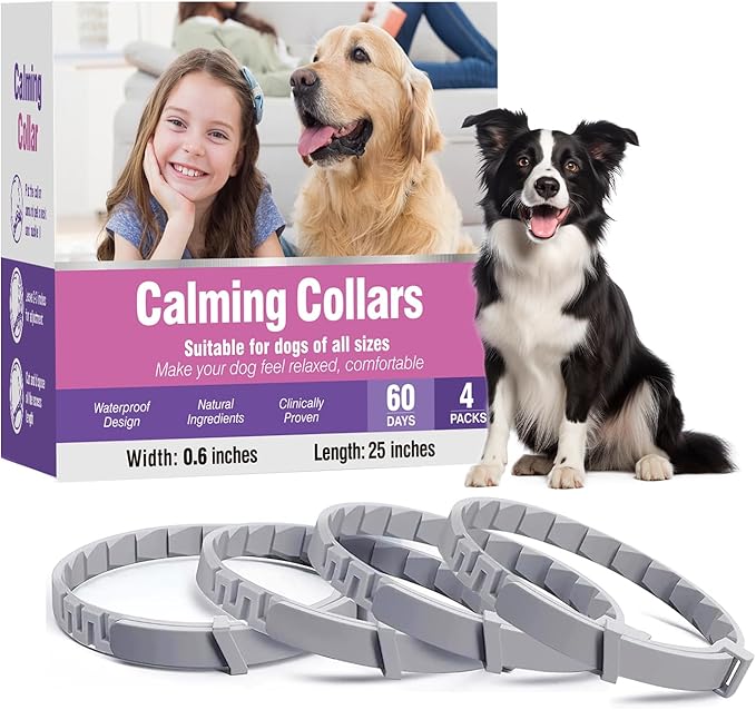 Calming Collar for Dogs 4 Packs Dog Pheromone Anti Anxiety Calm Collars to Relieve Stress and Bad Behavior Like Separation Lasts 60 Days