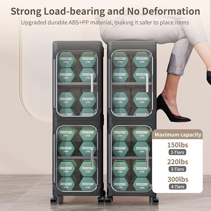 KHNR 4-Tiers Slim Bathroom Storage Cabinet, Foldable Storage Cabinets,Narrow Bathroom Storage,Movable Bathroom Storage Organizer for Small Spaces,Bathroom,Kitchen,Laundry,Black