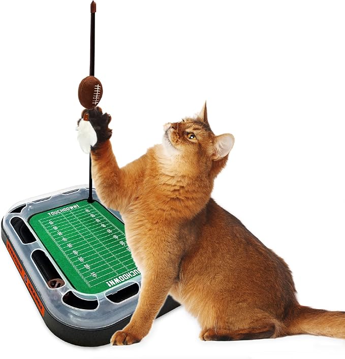 Pets First CAT Scratcher & Plush Football Toy with Catnip, Feather & Jingle Bell Interactive Ball - 5-in-1 Kitty Toy