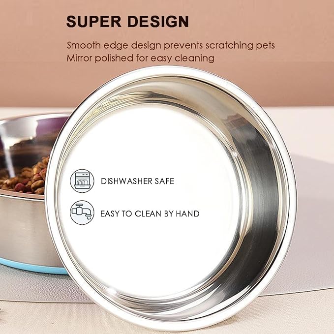 Deep Stainless Steel Non-Skid Dog and Food Bowls, Each Holds Up to 8 Cups, Set of 2 Packs(8.5 x 2.6 Inches)