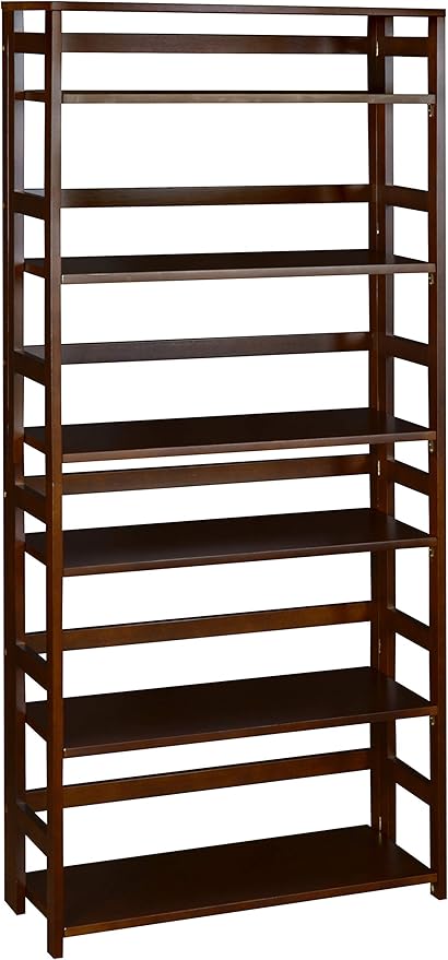 Niche Flip Flop 67 Inch Folding 6-Shelf Bookcase, No Tools Assembly, Sturdy Solid Wood, Easy Setup, Space-Saving Bookshelf for Home, Office, Dorm, Living Room, Bedroom, Mocha Walnut Finish