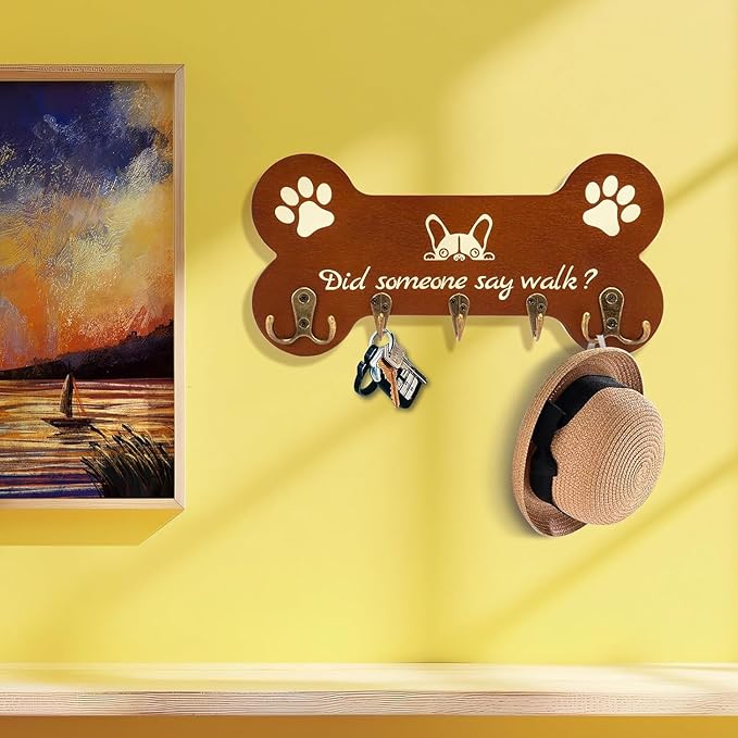 PROOTORBone Shape Dog Leash Holder for wall Mount and Storage Organizer, 11.8'' x 5.9'' x 3.7 - Coat Rack with 5 Hooks Cute House Warming Gift for Dog Lovers, Door and Bedroom Decor