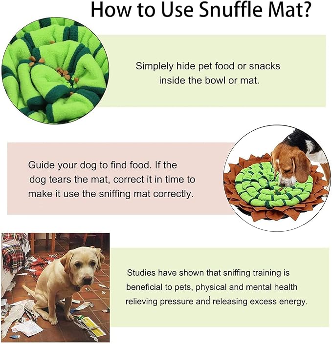 Puzzle Dog Snuffle Mat, Interactive Feed Game for Boredom, Pet Snuffle Feeding Mat,Encourages Natural Foraging Skills for Pets for Smell Training and Slow Eating,Machine Washable