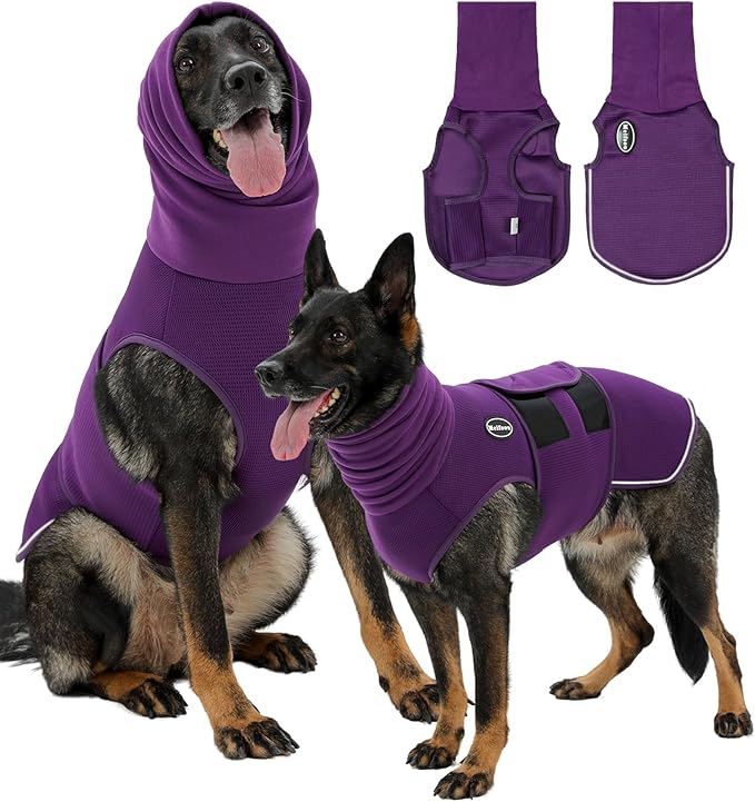 Dog Anxiety Vest with Hood, Skin-Friendly Thunder Jacket for Dogs, All-in-One Dog Calming Shirt with Hood for Thunder, Fireworks, Separation - Keep Pet Calm Without Medicine, Purple, M