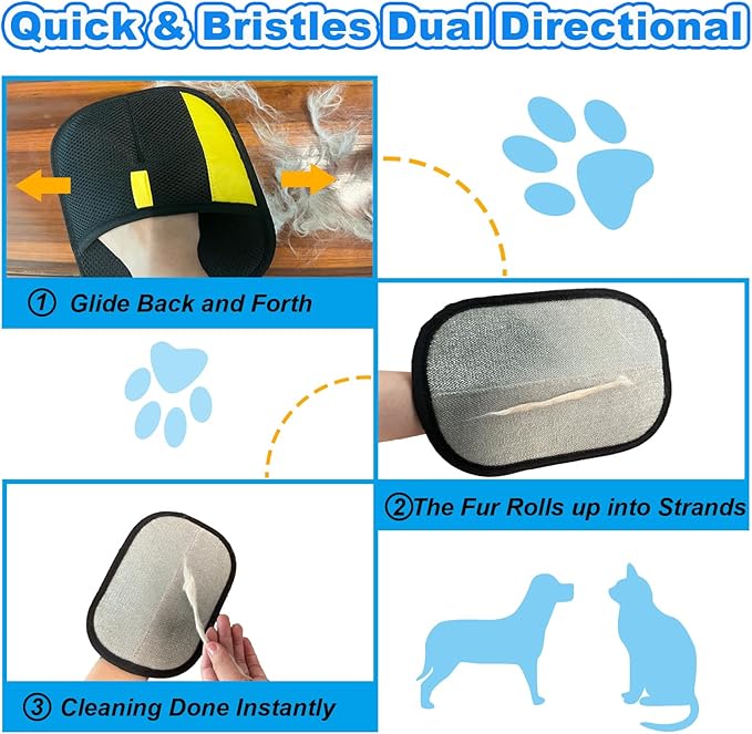 Pet Hair Removal Gloves for Cats Dogs, Upgraded Electrostatic Reusable Magic Cat Dog Fur Brush, Effortless Pet Hair Remover Mitt Tool for Furniture, Carpet, Clothes, Couch (2pcs-Black)