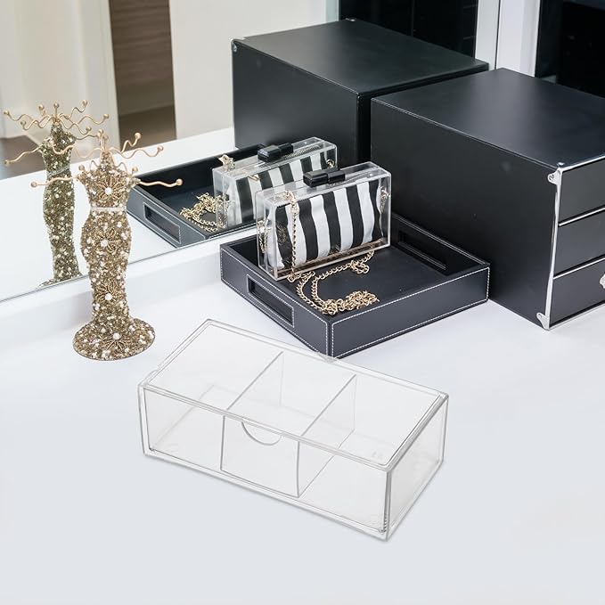 Healifty Hair Accessories Organizer Box with Drawers, Acrylic Hair Clips Headband Storage Container, Stackable Makeup Storage Organizer for Bathroom Vanity and Desktop