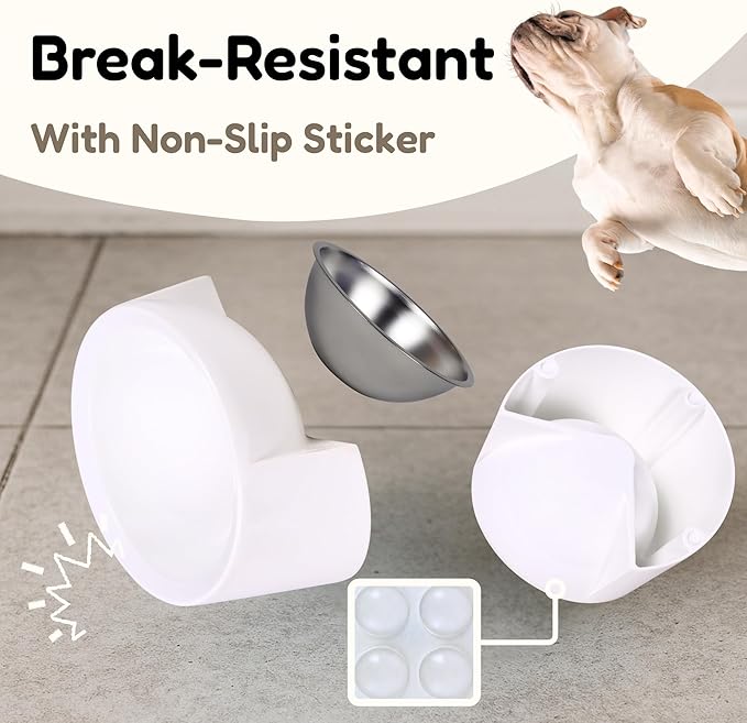 Tilted Dog Bowl for Flat-Faced & Senior Dogs, 2 Pack 15° Slanted Stainless Steel Dog Food Bowl, Elevated Pet Feeder for Small & Medium Dogs, Comfortable Eating Design (White*2, M (420 ML / 1.5 Cups))