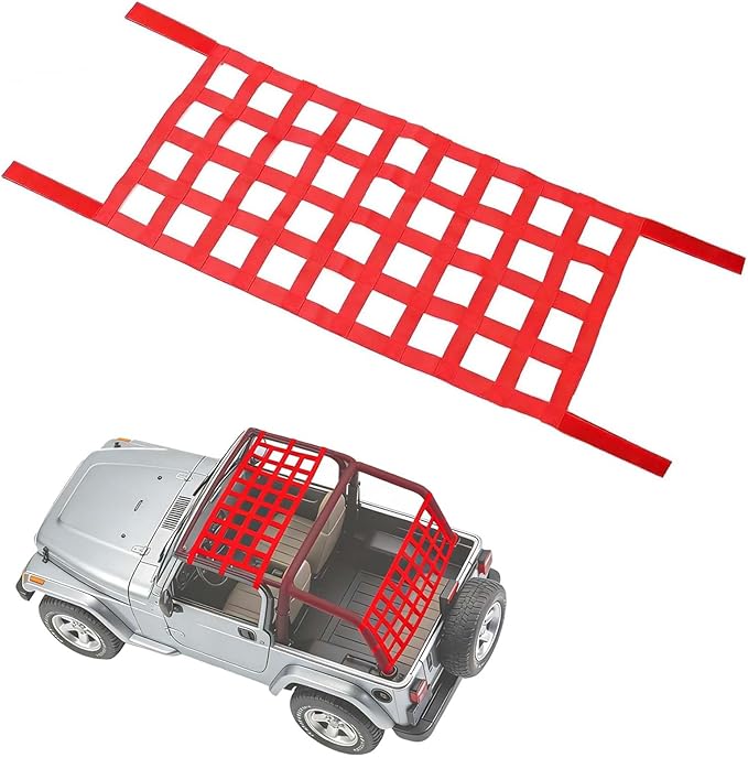 Red for Jeep Hammock & Cargo Net, Compatible for 1987-2024 Jeep Wrangler YJ TJ JK JL LJ JKU JLU JT & Gladiator JT, High-Visibility Nylon for Jeep Hammock, Car Ceiling Cargo Net Overhead Storage