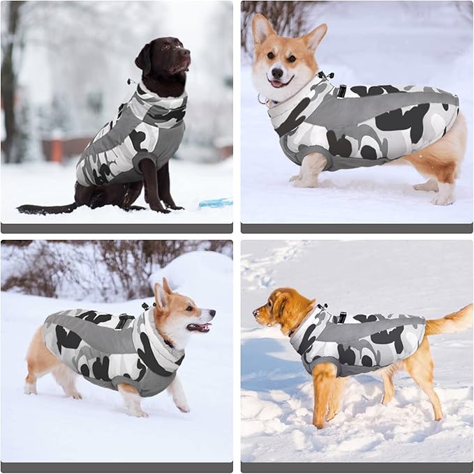 FUAMEY Dog Winter Jackets for Large Dogs,Dog Coat with Harness Built in,Waterproof Dogs Snowsuits Warm Pet Jacket Zip Up Fleece Cold Weather Coats Reflective Puppy Vest with Pocket Blue 3XL