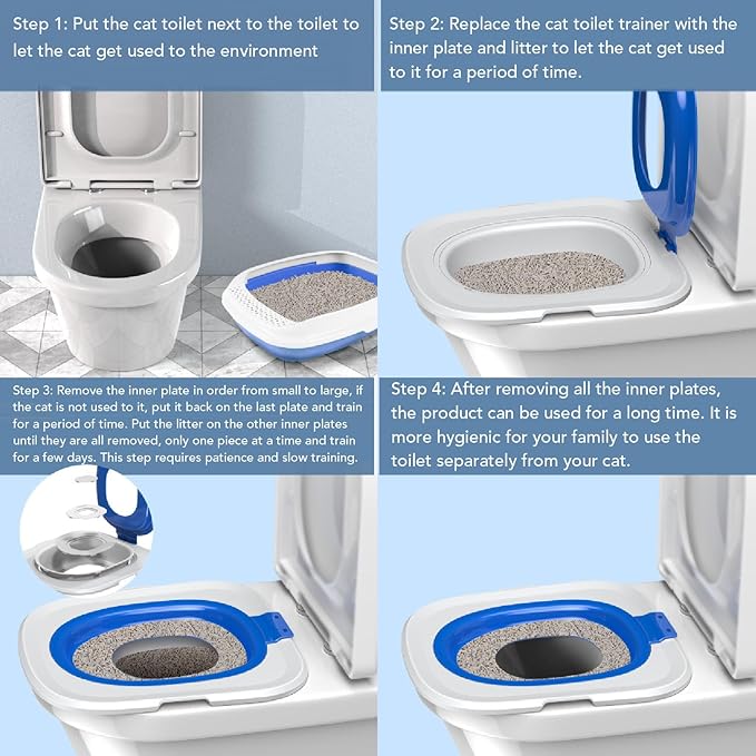 Pilipane Cat Toilet Training Kit Reusable Cat Toilet Trainer Urinal Removable Pet Toilet Training System for Home Pet Shop (Blue)