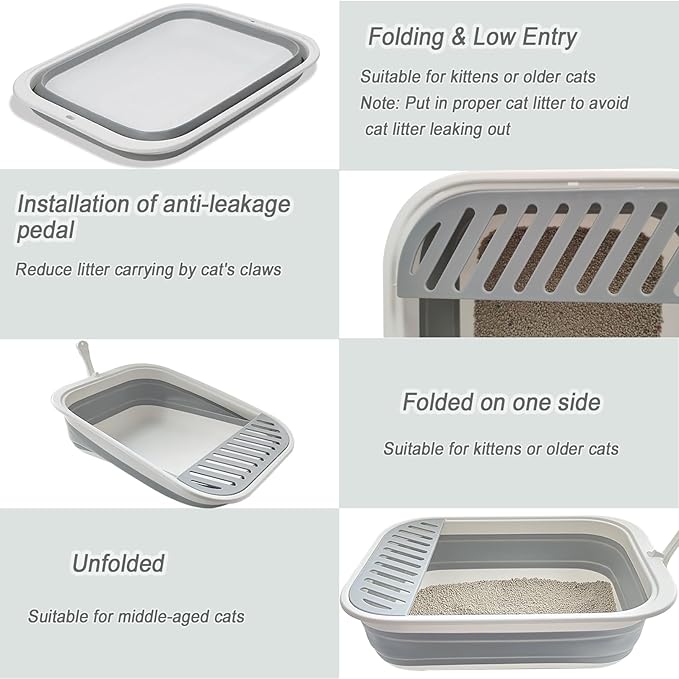 Collapsible Small Cat Litter Box for Kittens Open Potty Pan Travel Foldable Waterproof Shallow Anti-Splash Removable Semi-Enclosed Kitten Kitty Puppy Small Animals Senior Pet (Pink)