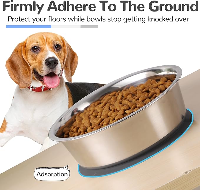 Nicelock Stainless Steel Dog Bowl | Set of 2, Metal Dog Bowls with Suction Base, Rubber Bottom & Premium Material & Easy Clean (Gray-2 Pack)