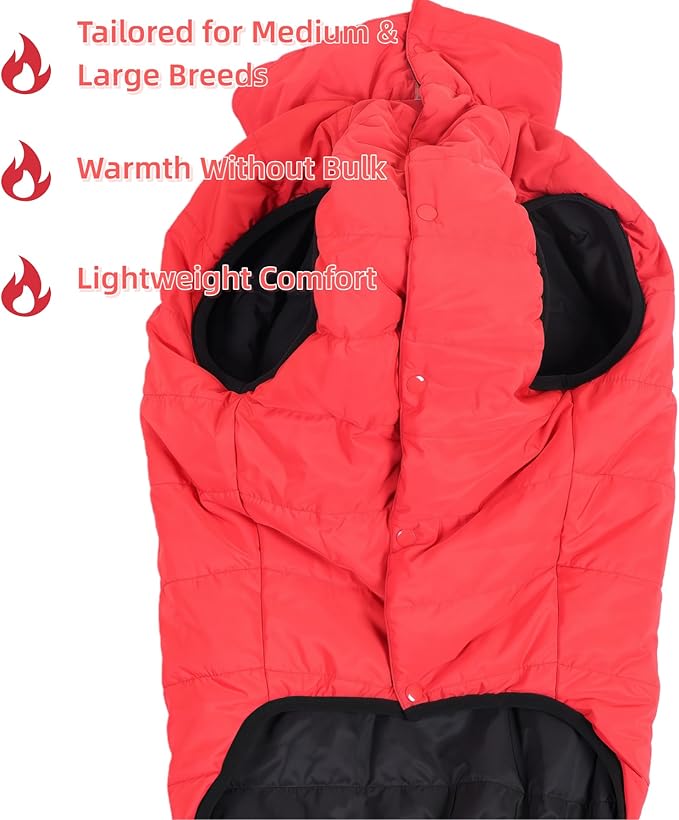 LovinPet Reversible Dog Puffer Coat for Medium & Large Dogs, Down‑Insulated Winter Jacket, Water‑Resistant & Wind‑Resistant, Anti‑Static, Dual-Sided Black & Red for Cold Weather,3XL