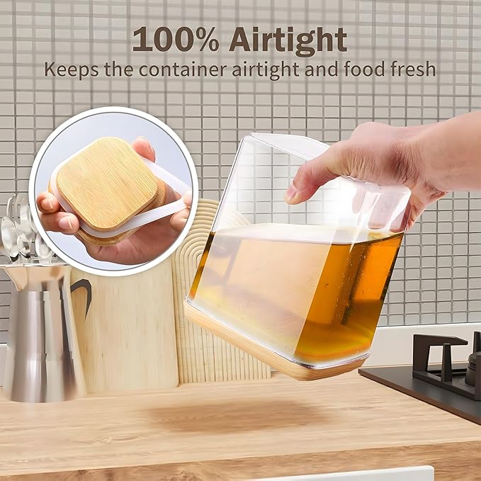 Square Storage Containers with Lids, Clear Food Storage Container Jar with Sealing Bamboo Lid for Noodles Flour Cereal Rice Sugar Tea Coffee Beans (20oz*5/40oz*2/67oz*1)