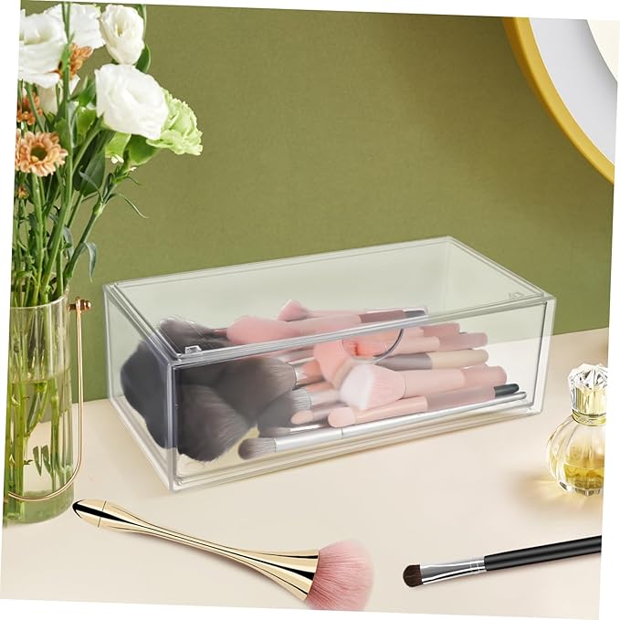 3pcs Makeup Organizer Box Brush Holder Cotton Swab Desk Storage Modern Design Acrylic Desk Accessory
