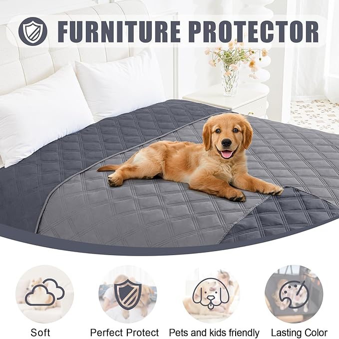 Smiry Waterproof Dog Bed Cover Blanket 40x70, Soft Reversible Pet Blanket, Washable Leakproof Cats Dogs Couch Cover for Sofa, Couch, Furniture, Lattice, Grey/Dark Grey