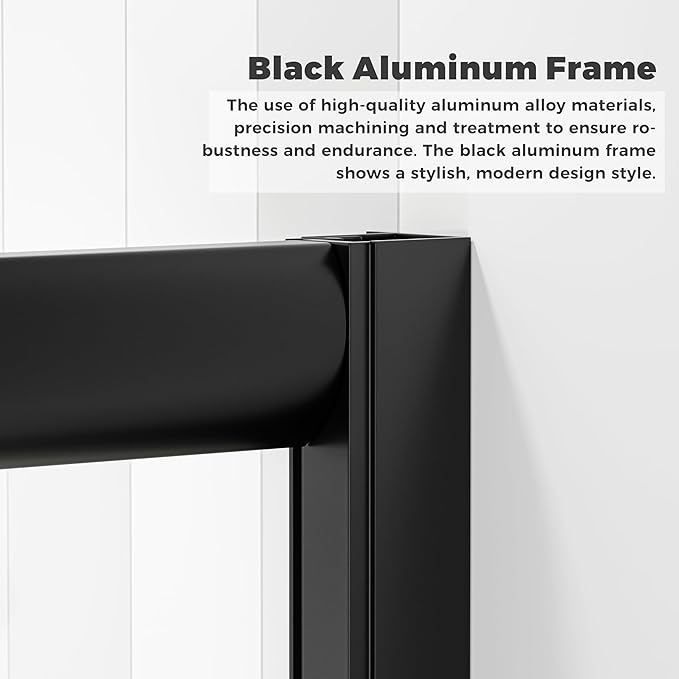DELAVIN 36.in W x 36.in L x 75.in H Shower Enclosure, SGCC Clear Tempered Double Sliding Shower Door with Explosion-Proof Film, Corner Shower Glass Enclosure In Matte Black (Shower Base Not Included)