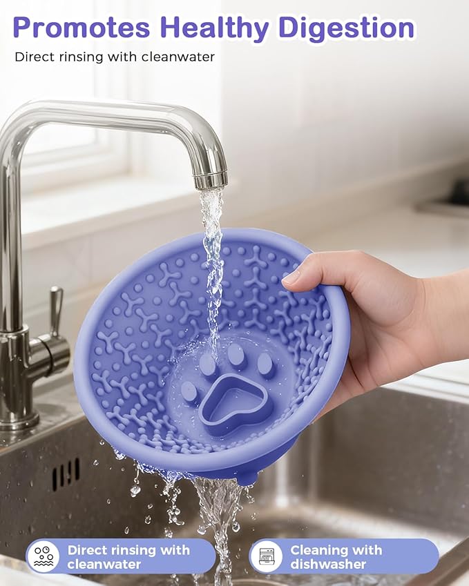 Dog Slow Feeder to Prevent Fast Eating, Dog Lick Bowl with Non-Slip Suction Base, Chew-Resistant Steel Rim & BPA-Free Silicone, Helps Extend Mealtime & Keep Dogs Calm(Purple)