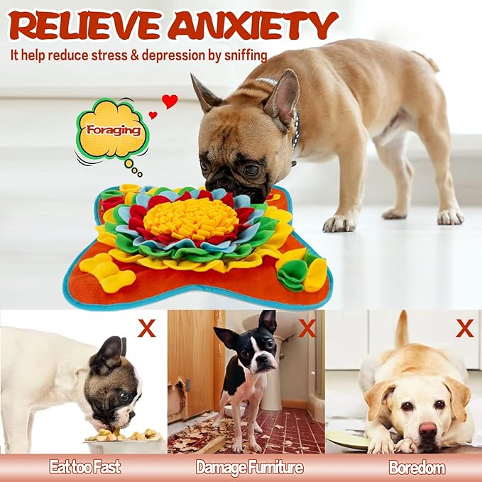 Snuffle Mat for Dogs Pet Treats Feeding Mat for Small/Medium Breed Dogs Non-Slip/Portable/Durable Interactive Dog Puzzle Toys Encourages Natural Foraging Skills (Blue)