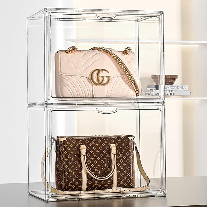 Clear Plastic Stackable Storage Bins, Clear Shoe Box, Dustproof Book & Cosmetic Display Cases, Large Figures Collectibles Showcase, Shoe Storage Boxes, Bag Organizer (1, Transparent-1 Pack)