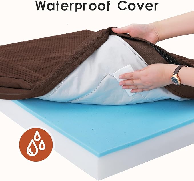 Orthopedic Dog Bed Medium Size Dog, 35x23x6 Inches Memory Foam Pet Bed for Medium and Large Dogs, Washable Removable Cover, Nonskid Bottom, Waterproof, Brown Grey