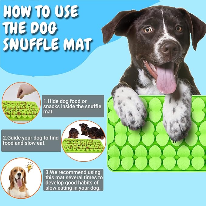 Silicone Snuffle Mat for Dogs Slow Feeder Lick Mat with Suction Cups Dogs Sniff Mat Dogs & Cats Entertainment Toys for Boredom(Green)