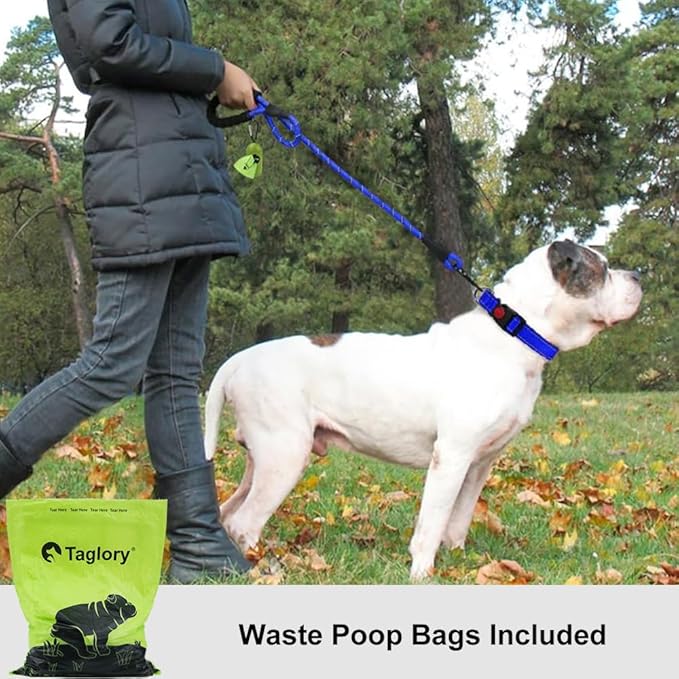 Taglory Rope Dog Leash 5 FT with Comfortable Padded Handle, Highly Reflective Threads Leash for Medium Large Dogs, 1/2 inch, Navyblue