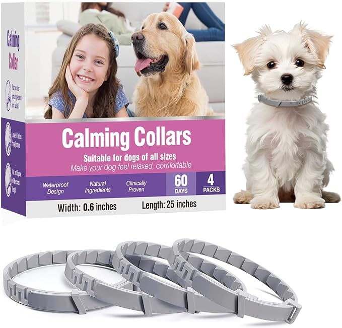 Calming Collar for Dogs 4 Packs Lasts 60 Days Dog Pheromone Anti Anxiety Calm Collars to Relieve Stress and Bad Behavior Like Separation Adjustable 25 Inches for All Small Medium and Large Dogs