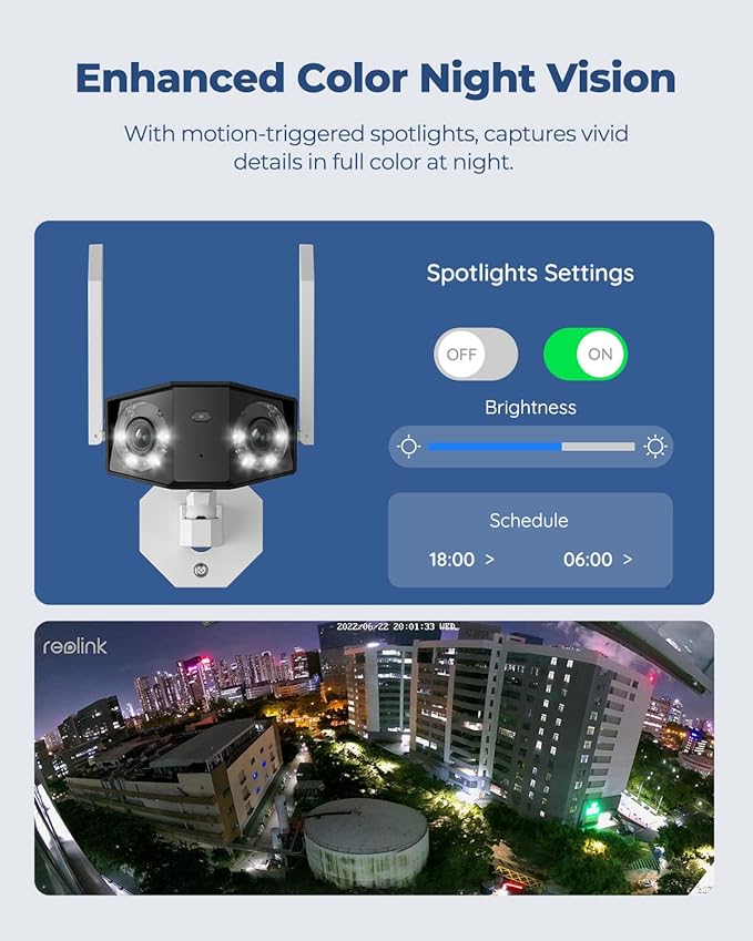 REOLINK 4K WiFi Security Camera with 180° Ultra-Wide Angle, 2.4/5GHz Plug-in Outdoor Camera, Smart Human/Vehicle/Animal Detection, Color Night Vision, Two-Way Talk, DC 12V/2A, Duo 2 WiFi