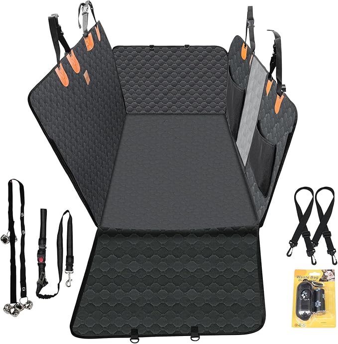 Dog Car Seat Cover for Back Seat.100% Waterproof Back seat Cover. 600D Heavy Duty Scratch Proof Nonslip Durable Soft Dog Hammock for Cars, Trucks and SUVs. Standard, Black