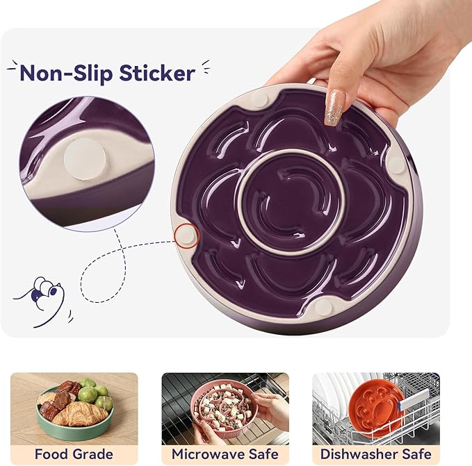 Ceramic Slow Feeder Dog Bowl - Feeding Dish for Fast Eaters - Maze Dog Bowl to Slow Down Eating - Ideal Food Control Dish for Small Breeds - 0.8 Cups (80g) - 6.3 Inch - White