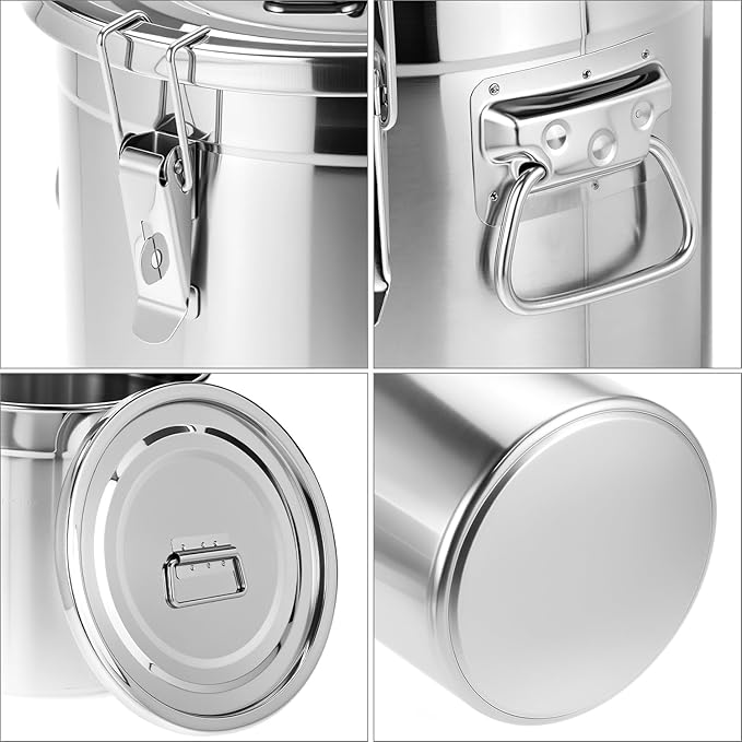 QWORK 304 Stainless Steel Airtight Food Storage Containers with Locking Clips and Lids, 12L/3.17Gal Large Kitchen Canister for Rice, Flour, Sugar, Coffee, Grain