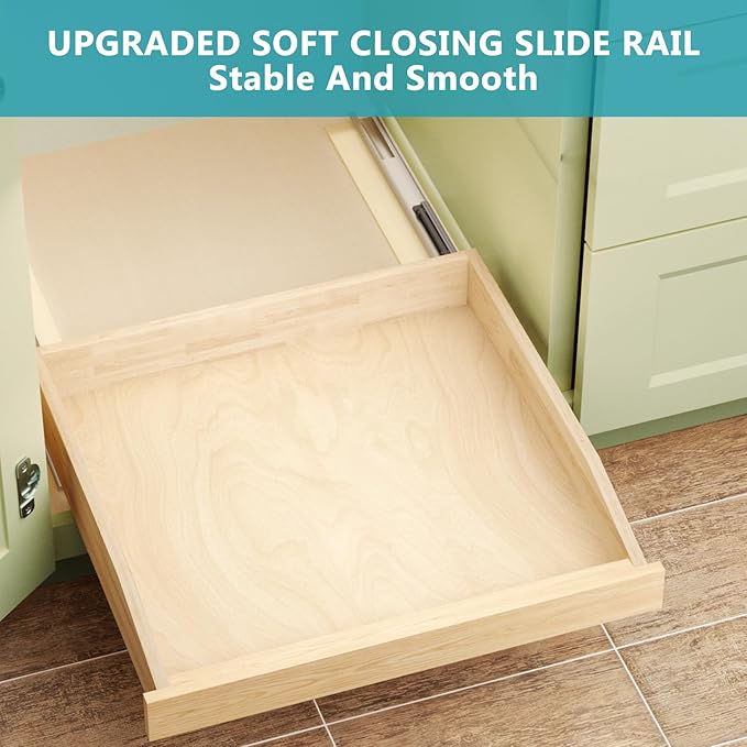 ROOMTEC Pull Out Cabinet Organizer with Soft Close, 19-1/2" W x 21" D, Pull Out Cabinet Drawer for Kitchen cabinets, Pull Out Cabinet Shelf, Finished, Bottom Assembly