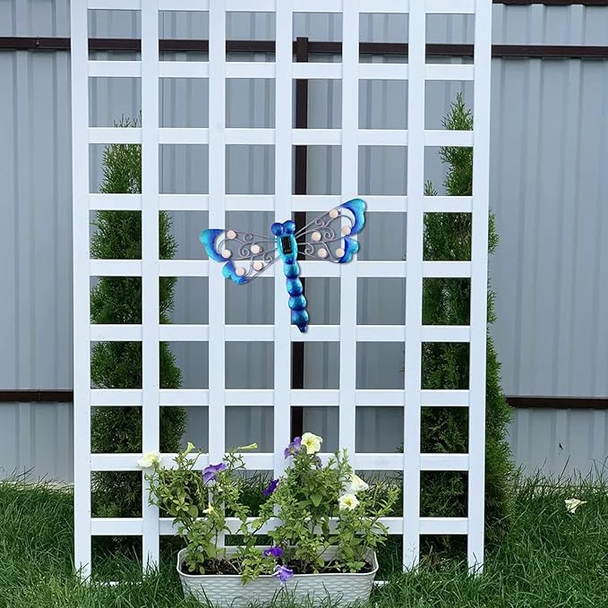 J-Fly Metal Dragonfly Outdoor Decor Solar Wall Decor Outdoor Metal Wall Art Garden Fence Decor Suitable for Garden Patio Fence Balcony Wall Decor 17 Inch
