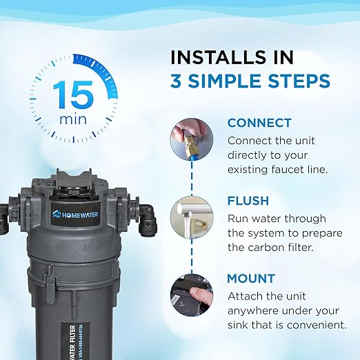 HOMEWATER EZChange Single Stage Under Sink Water Filter | Direct Connect Supreme Water Filtration System | Reduces Lead, Chlorine & Improve Water Quality | Made in North America