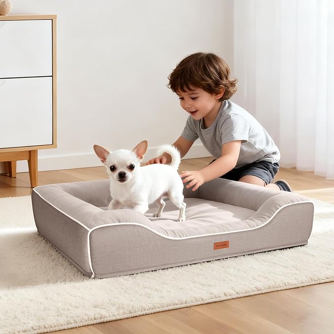 Puppy Beds for Small Dogs Orthopedic with Cooling Gel Memory Foam Washable Small Size Dog Couch with Removable Cover Waterproof for Senior Pets or Cats,24"x18"x6"Beige