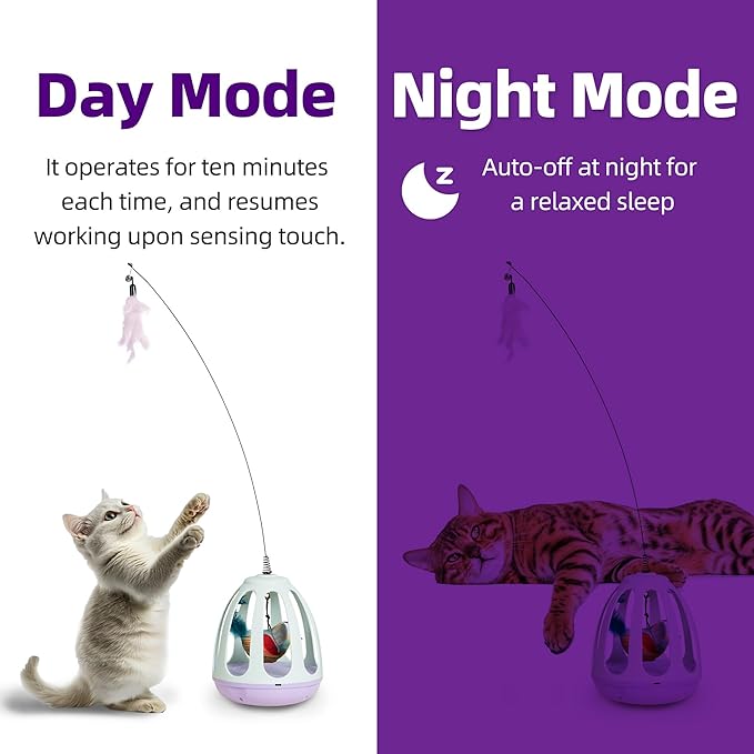 Cat Feather Wand Interactive Toy - Upgraded Pet Supplies Kittens Boredom Self Play Chase Exercise,Kitten Automatic Toys for Bored Indoor Adult Cats with Simulated Chirping Bird in Cage， Rechargeable
