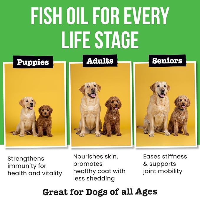 Omega 3 Fish Oil for Dogs & Cats - Made with Wild Alaskan Salmon Oil; Liquid Fish Oil Supplement for Pets with Omega 3 EPA+DHA Fatty Acids; Real Ingredients, Real Taste — Trusted by Vets!