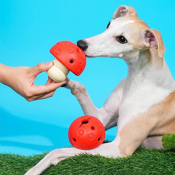 ZEZE Mushroom Treat Dispensing Dog Toy 2-Pack, Natural Rubber Slow Feeder Chew Toy, Interactive Puzzle for Boredom Relief & Feeding
