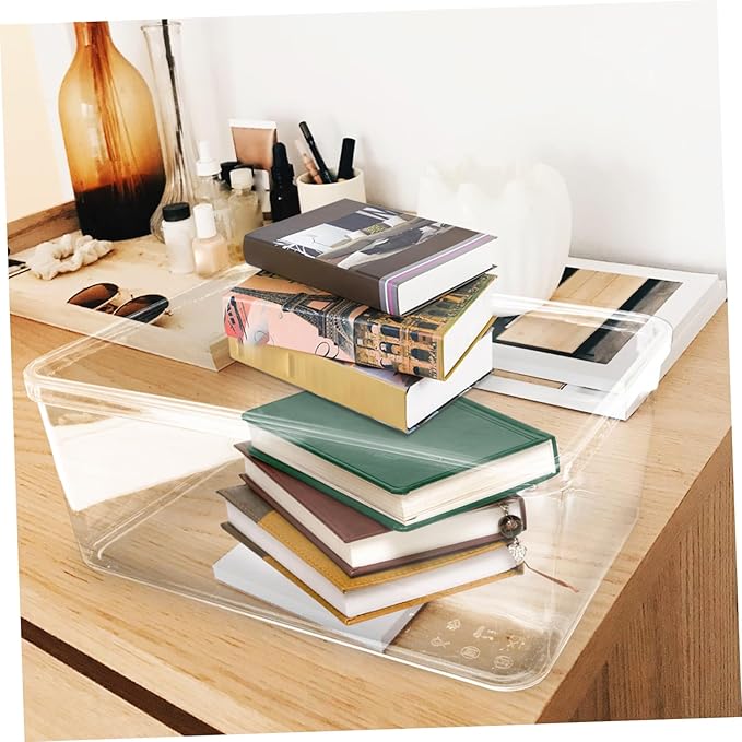 NUOBESTY Book Storage Box Lid Stackable Dustproof Organizer for Student Textbooks Acrylic Sundry Storage Container for Dorm Room Essentials