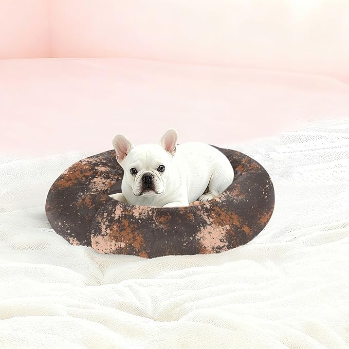 Brown Grey Mottled Pattern Pet Dog Beds Calming Anti Anxiety fluffier Calming Bed for Medium Size Pets Supplies