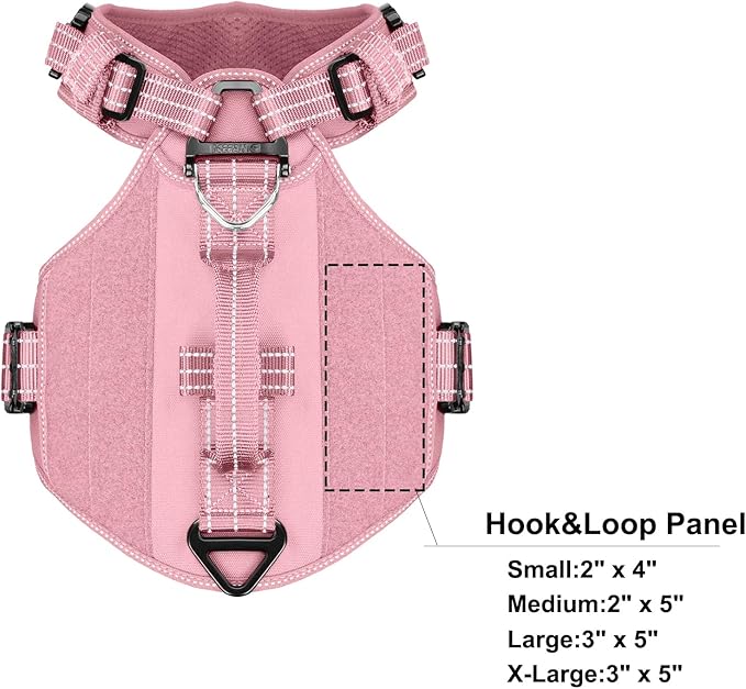 ICEFANG GN8 Tactical Dog Harness for Large Sized Dogs,Full Metal Buckles,Reflective in Training Walking K9 Dog Vest,No-Pull Front Leash Clip,Adjustable Pet Harness (Pink, L (Pack of 1))