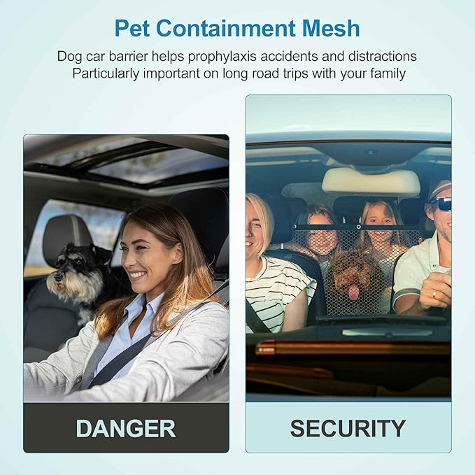 Dog Car Net Barrier, Expandable Pet Divider for Backseat, Dog Barrier for SUV Car Truck, Mesh Net with Adjusting Rope & Hook, Black