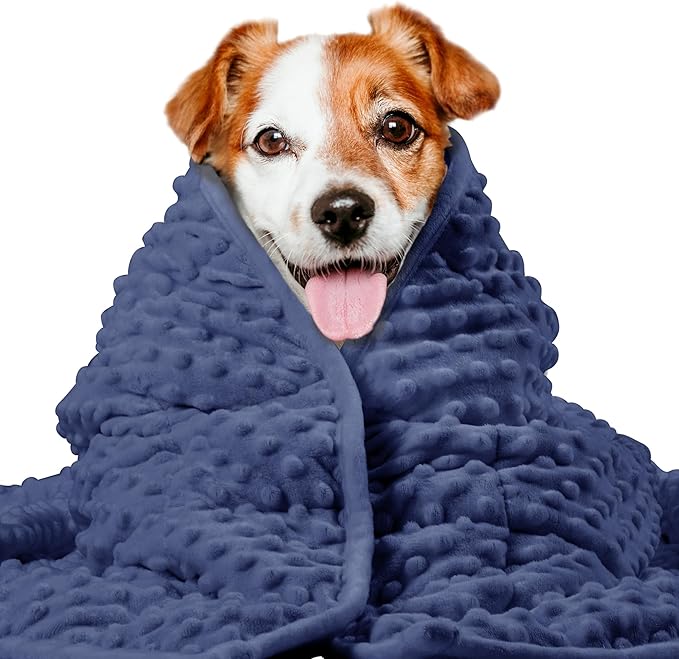 LaSyL Weighted Blanket for Pets | Thunder Blanket for Dogs Anxiety | Premium Soft Minky | Relaxation & Calming & Anti Anxiety | Used in Car, Bed, Couch | Dark Blue, Washable Large (40"x47")