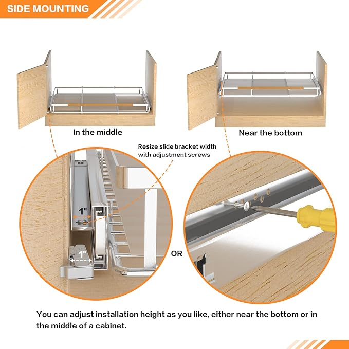 SANNO Pull Out Cabinet Organizer, Heavy Duty Steel Metal cabinet drawers slide out, Expandable Slide Out Shelves Requires At Least 23.1 to 39.9" W Cabinet Opening