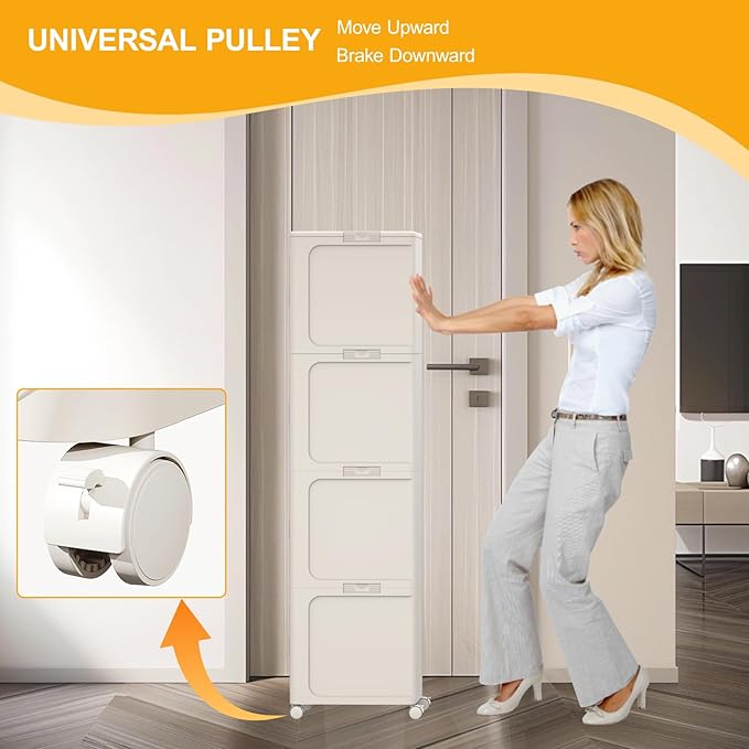 Slim Tall Bathroom Cabinet, Narrow Bathroom Organizer with Doors and Shelves, Movable Skinny Organization for Small Spaces (Beige, 50"x13.39"x8.27")