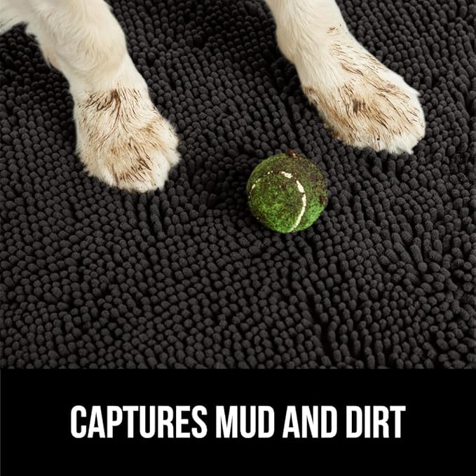 GORILLA GRIP SoakSTOPPER Dog Door Mat, 30x20 Machine Washable Rug Absorbent Doormat Captures Moisture Mud Dirt, Quick Dry Soft Chenille Entryway Rugs Indoor Entrance Mats for Dog Paws, Black